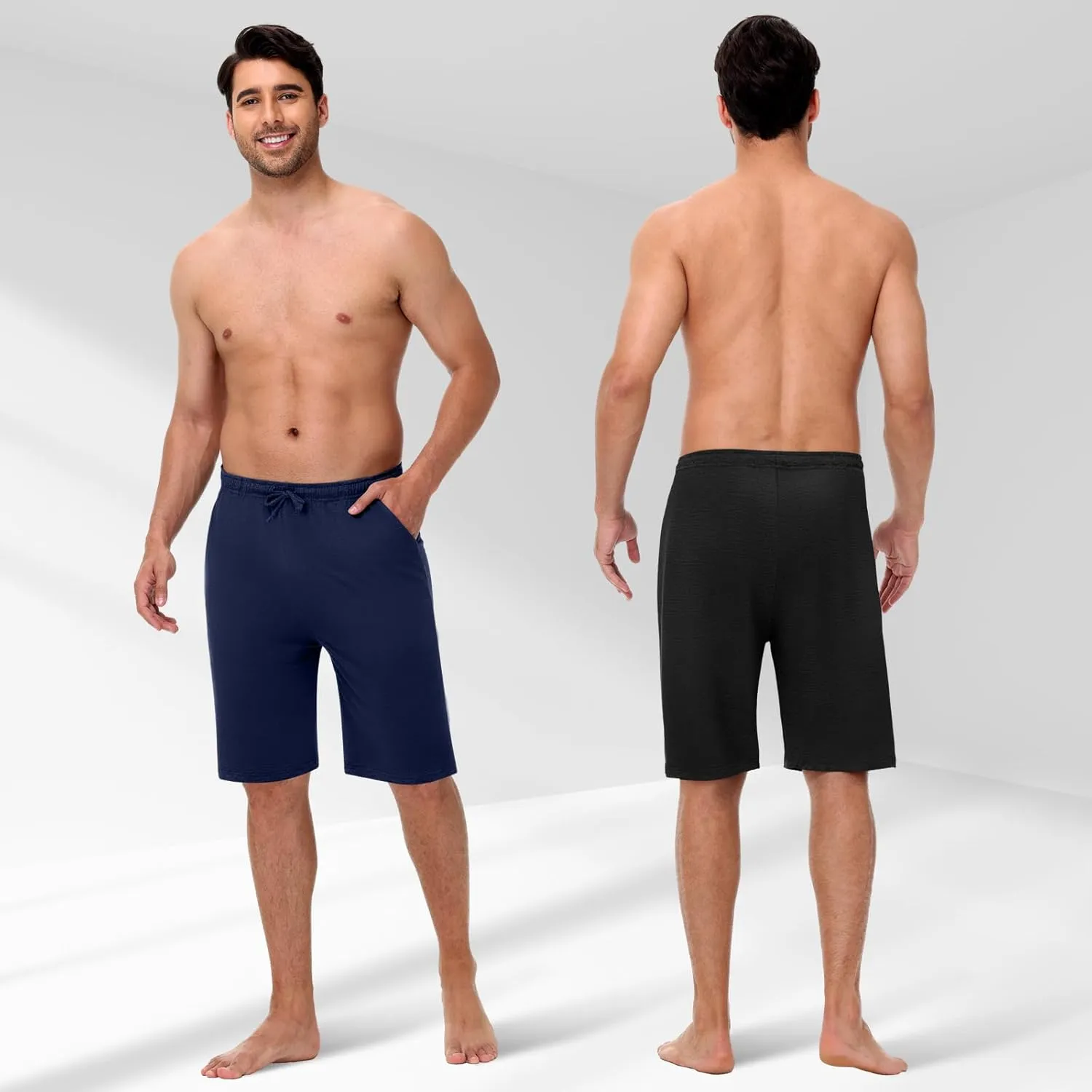 2 Pack Men’s Pajama Shorts Soft Modal Boxer Shorts Comfy Breathable Elastic Sleep Bottoms Pants with Pockets