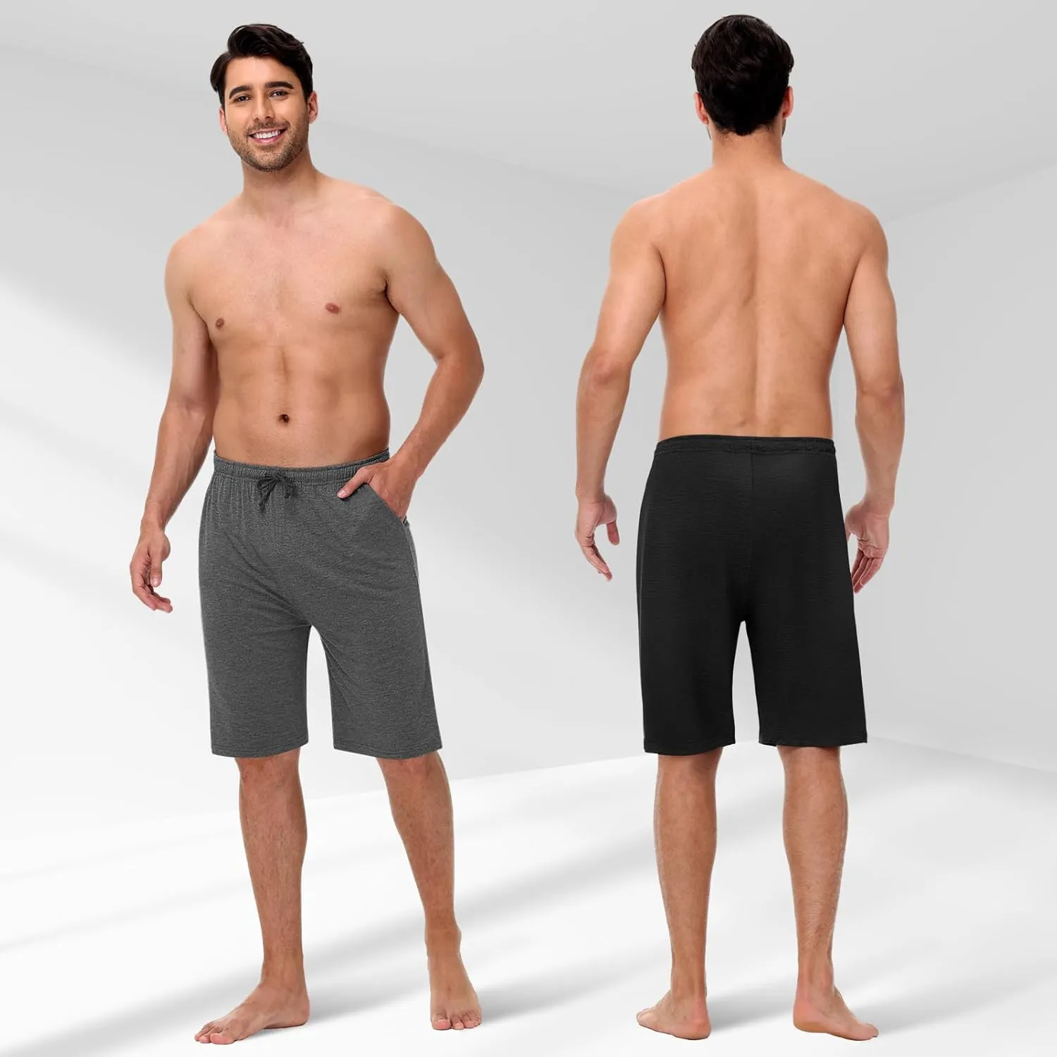 2 Pack Men’s Pajama Shorts Soft Modal Boxer Shorts Comfy Breathable Elastic Sleep Bottoms Pants with Pockets