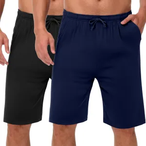 2 Pack Men’s Pajama Shorts Soft Modal Boxer Shorts Comfy Breathable Elastic Sleep Bottoms Pants with Pockets