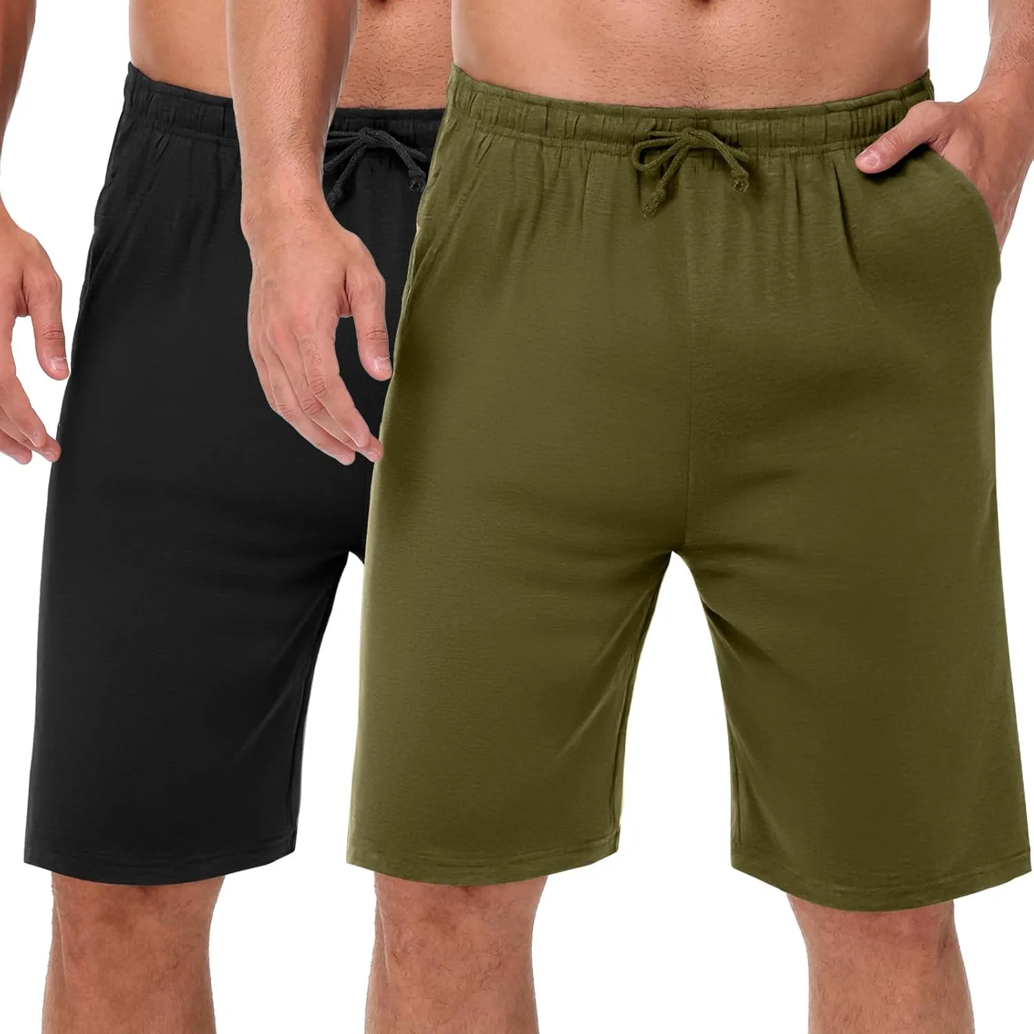 2 Pack Men’s Pajama Shorts Soft Modal Boxer Shorts Comfy Breathable Elastic Sleep Bottoms Pants with Pockets