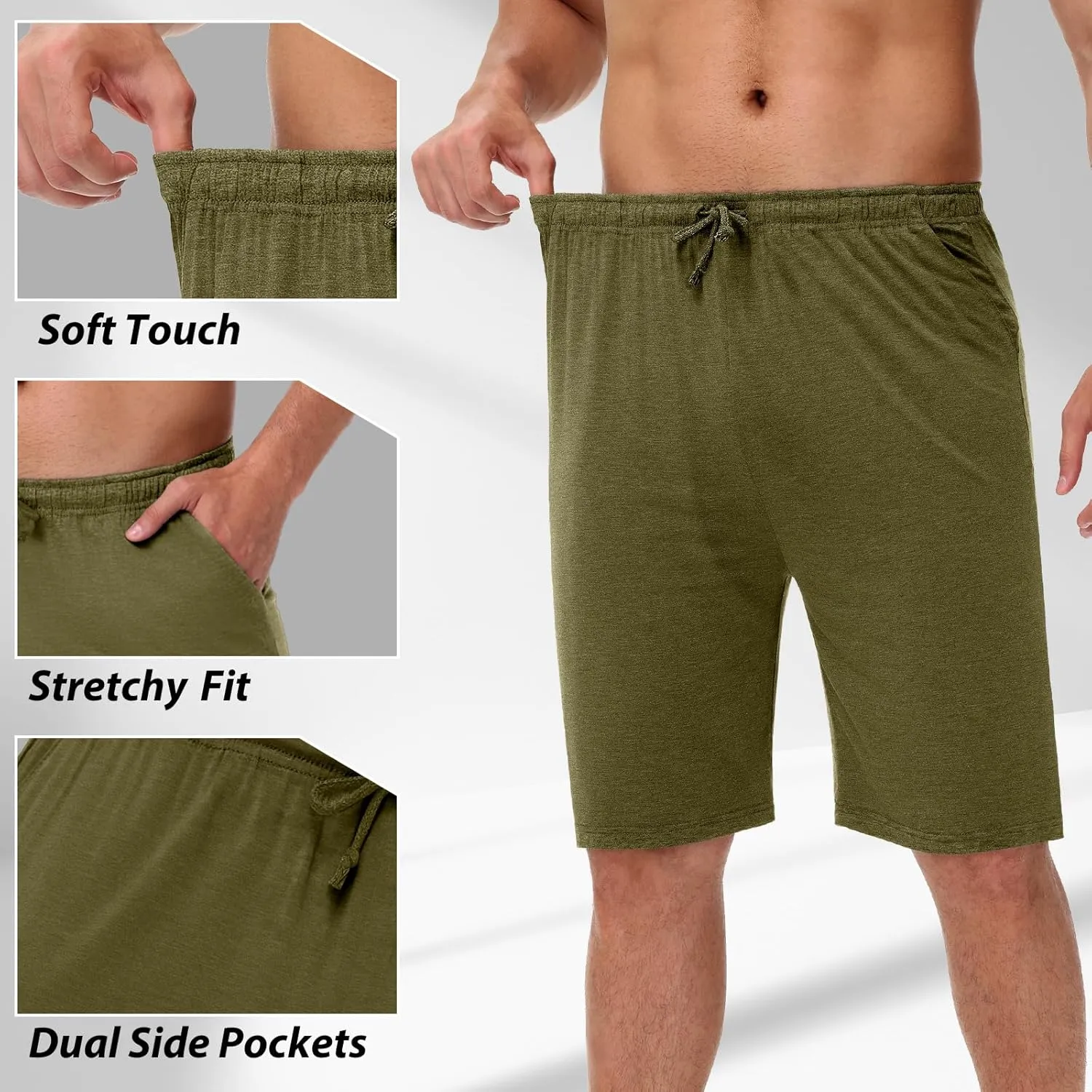 2 Pack Men’s Pajama Shorts Soft Modal Boxer Shorts Comfy Breathable Elastic Sleep Bottoms Pants with Pockets