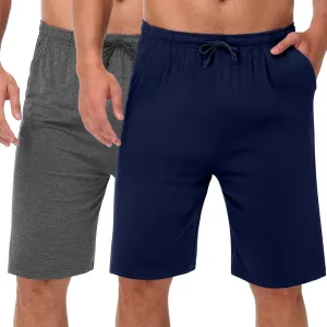 2 Pack Men’s Pajama Shorts Soft Modal Boxer Shorts Comfy Breathable Elastic Sleep Bottoms Pants with Pockets