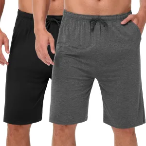 2 Pack Men’s Pajama Shorts Soft Modal Boxer Shorts Comfy Breathable Elastic Sleep Bottoms Pants with Pockets
