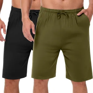 2 Pack Men’s Pajama Shorts Soft Modal Boxer Shorts Comfy Breathable Elastic Sleep Bottoms Pants with Pockets