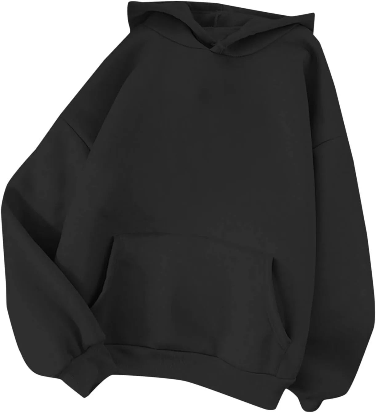 2PC Fleece Pullover Hoodie Soft Warm Sweatshirt Kangaroo Pocket Solid Casual Long Sleeve Fall Winter Loungewear
