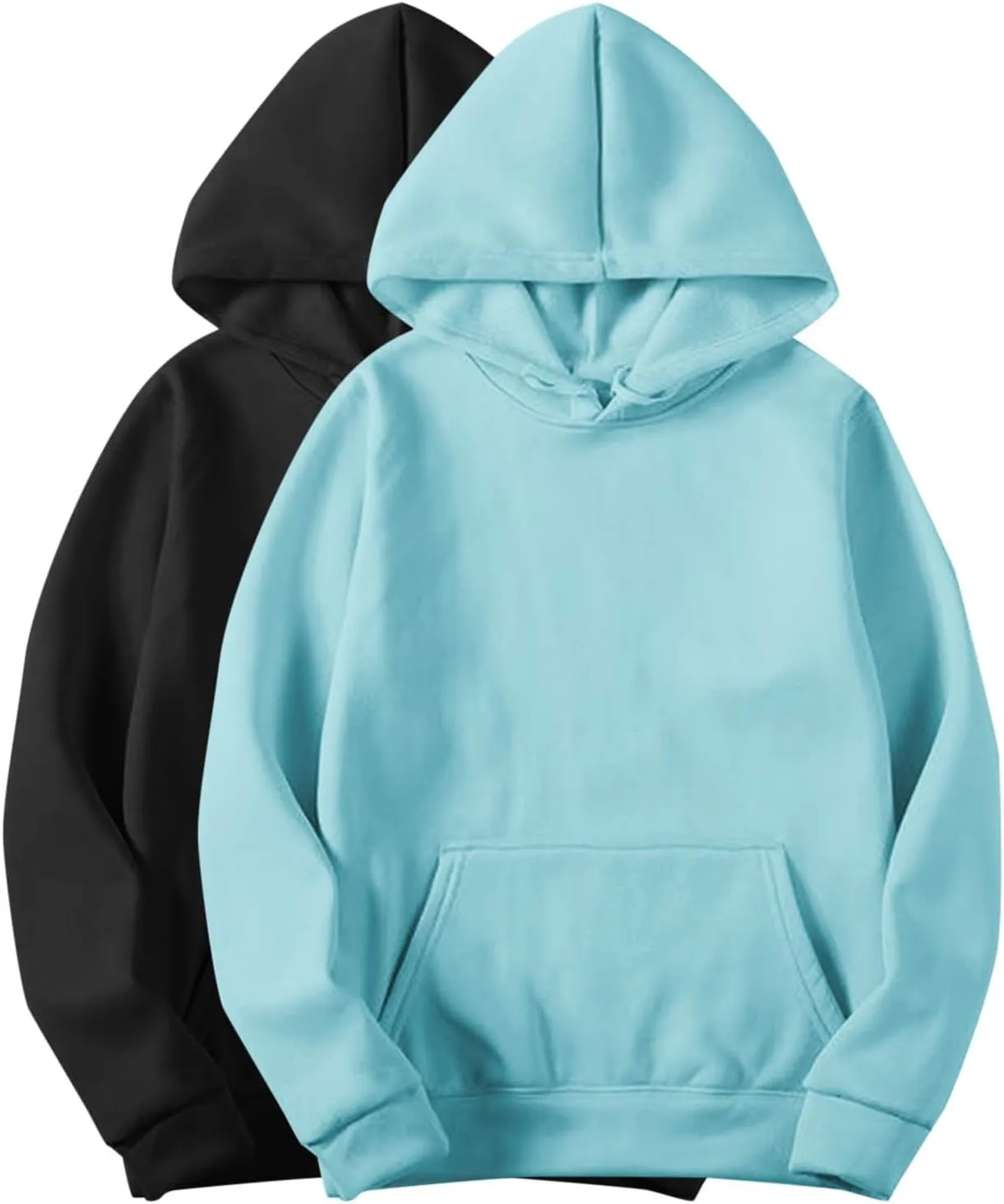 2PC Fleece Pullover Hoodie Soft Warm Sweatshirt Kangaroo Pocket Solid Casual Long Sleeve Fall Winter Loungewear