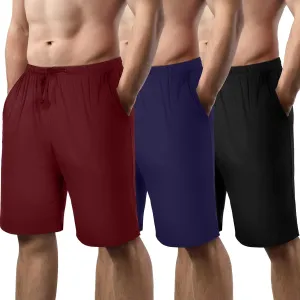 3 Pack Men's Pajama Shorts Sleep Lounge Shorts Sleepwear Pants Big and Tall Sleep Pj Bottoms Elastic Waist with Pockets