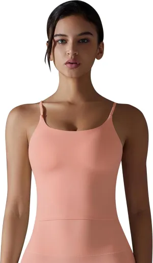 ABOCIW Women's Longline Sports Bra Spaghetti Strap Padded Yoga Workout Tops Fitness Running Camisole Crop Top