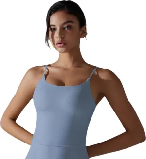 ABOCIW Women's Longline Sports Bra Spaghetti Strap Padded Yoga Workout Tops Fitness Running Camisole Crop Top