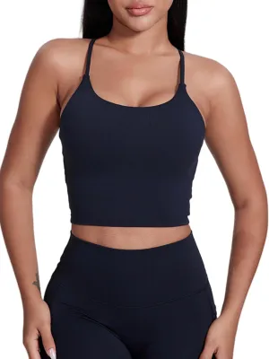 ABOCIW Women's Longline Sports Bra Spaghetti Strap Padded Yoga Workout Tops Fitness Running Camisole Crop Top