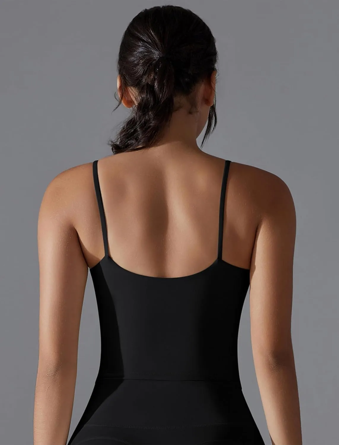 ABOCIW Women's Longline Sports Bra Spaghetti Strap Padded Yoga Workout Tops Fitness Running Camisole Crop Top