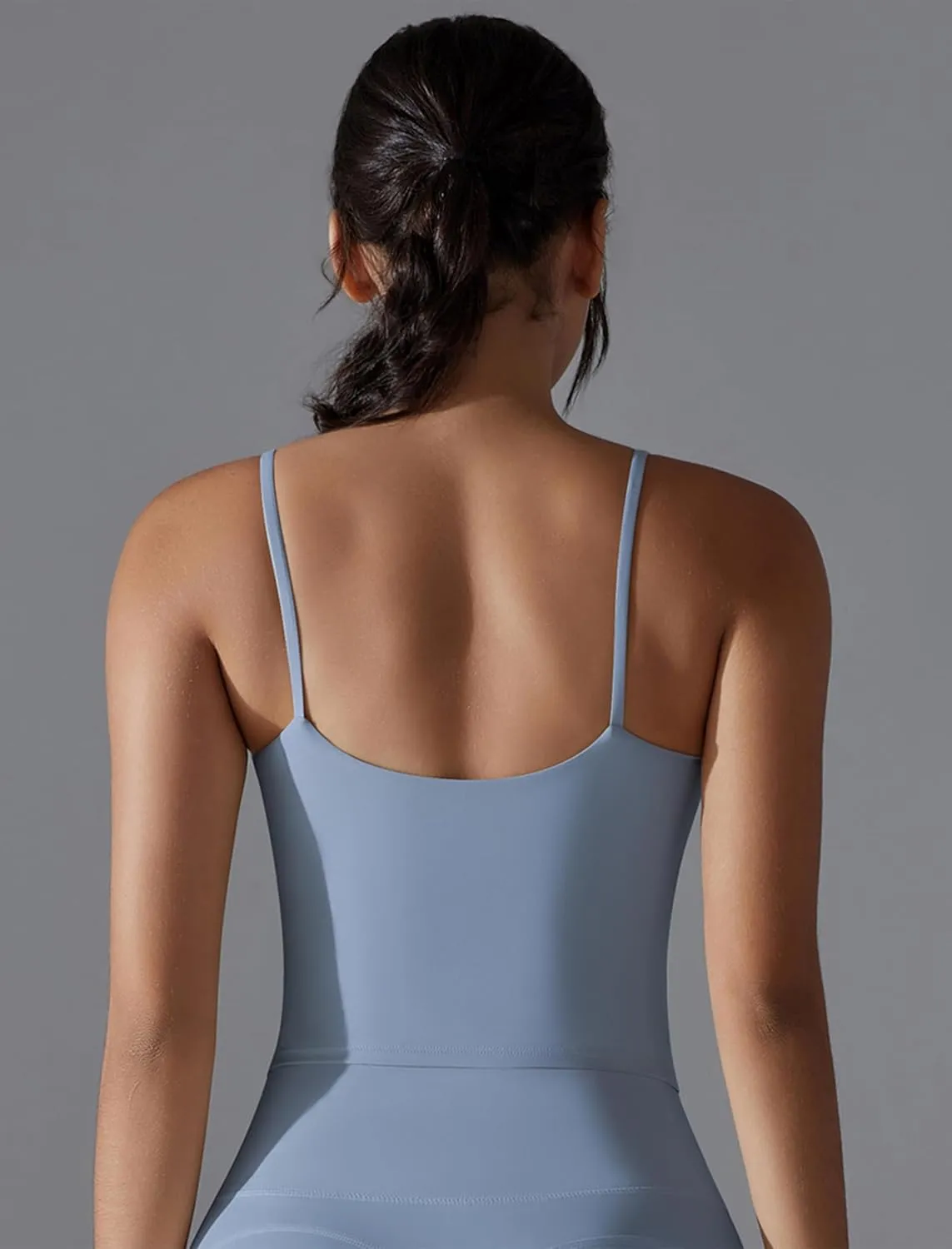 ABOCIW Women's Longline Sports Bra Spaghetti Strap Padded Yoga Workout Tops Fitness Running Camisole Crop Top