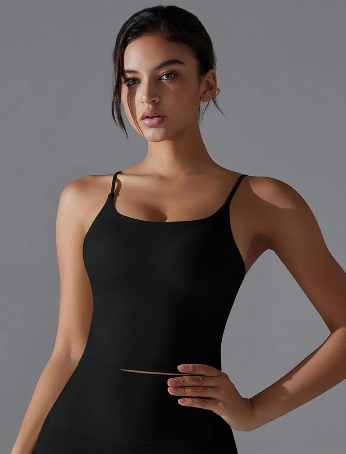 ABOCIW Women's Longline Sports Bra Spaghetti Strap Padded Yoga Workout Tops Fitness Running Camisole Crop Top