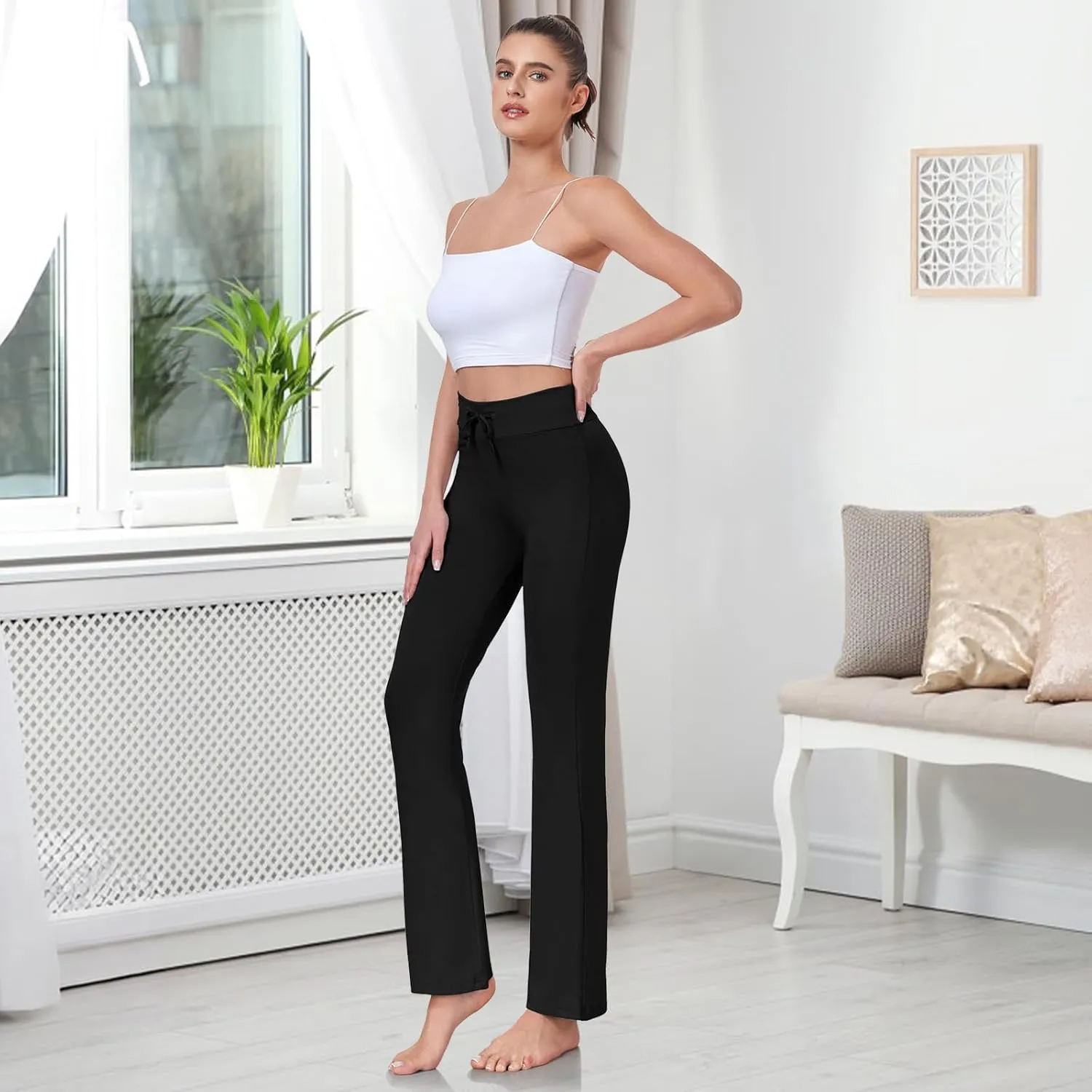 ADANIKI Women's Long Modal Comfy Drawstring Trousers Loose Straight-Leg for Yoga Running Sporting
