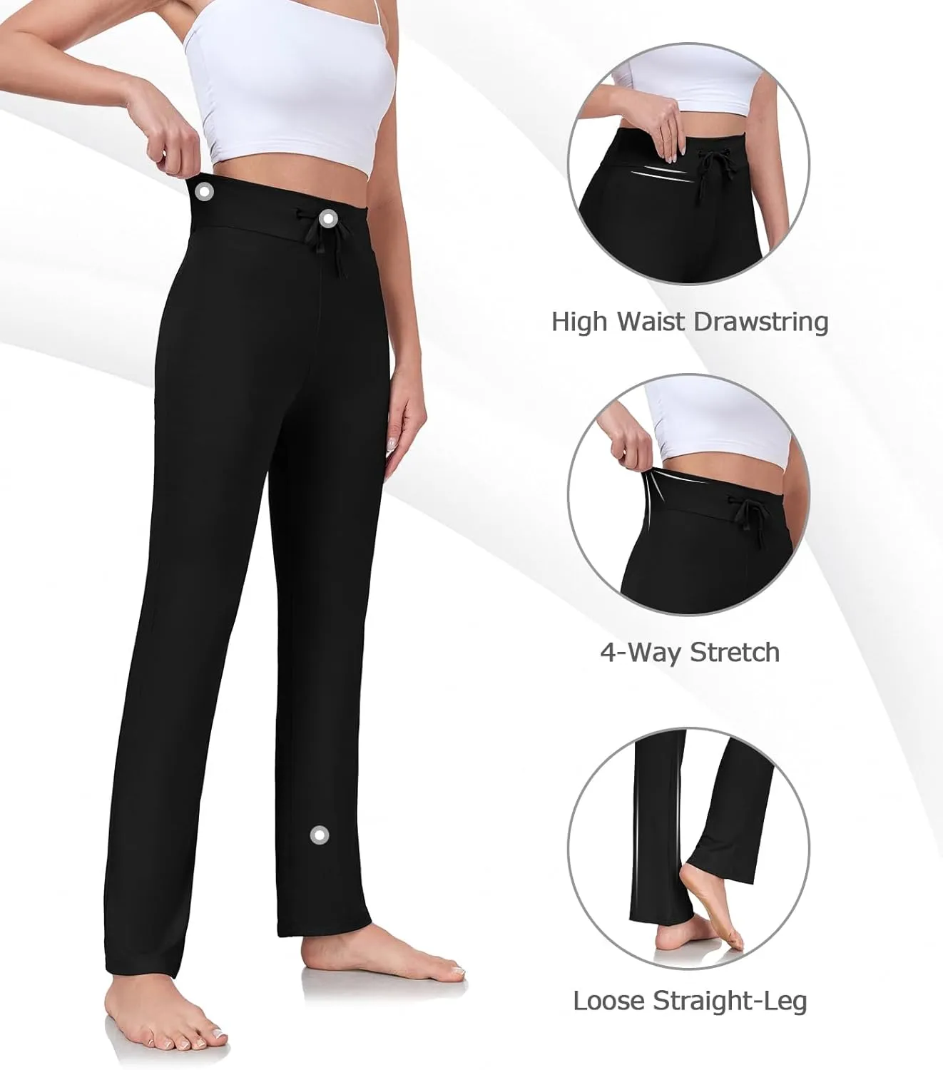 ADANIKI Women's Long Modal Comfy Drawstring Trousers Loose Straight-Leg for Yoga Running Sporting