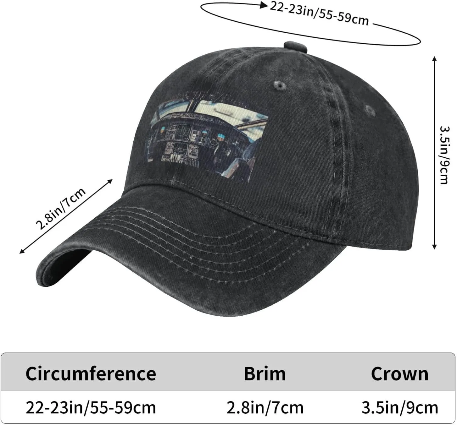 Airplane Cockpit Unisex Baseball Cap Breathable Cotton Trucker Hat Classic Denim Dad Hat Summer Sun Hat