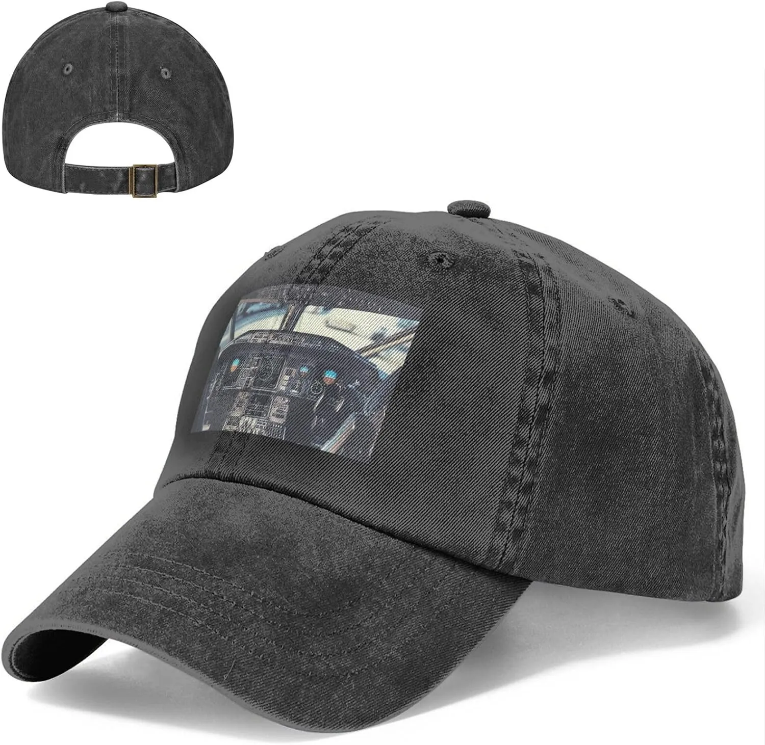 Airplane Cockpit Unisex Baseball Cap Breathable Cotton Trucker Hat Classic Denim Dad Hat Summer Sun Hat