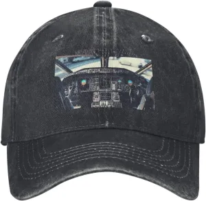 Airplane Cockpit Unisex Baseball Cap Breathable Cotton Trucker Hat Classic Denim Dad Hat Summer Sun Hat