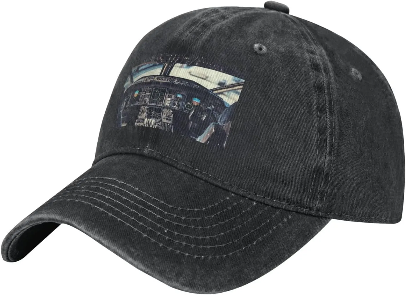 Airplane Cockpit Unisex Baseball Cap Breathable Cotton Trucker Hat Classic Denim Dad Hat Summer Sun Hat