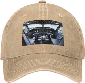 Airplane Cockpit Unisex Baseball Cap Breathable Cotton Trucker Hat Classic Denim Dad Hat Summer Sun Hat