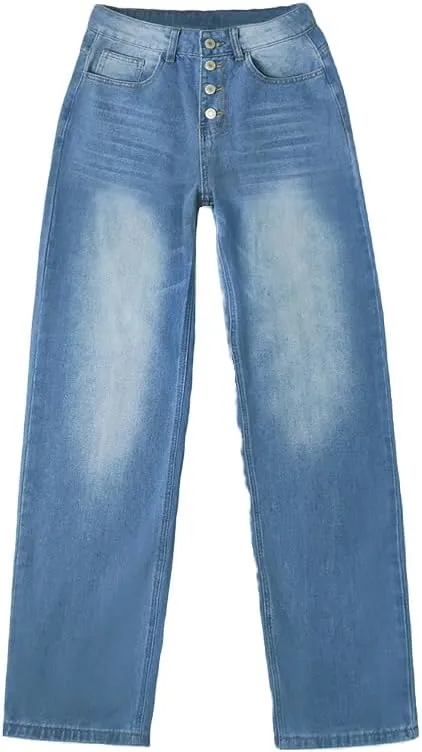 Akivide Women's Baggy Ankle Jeans Casual Loose Straight Leg Button Boyfriend Cropped Cute Denim Pants