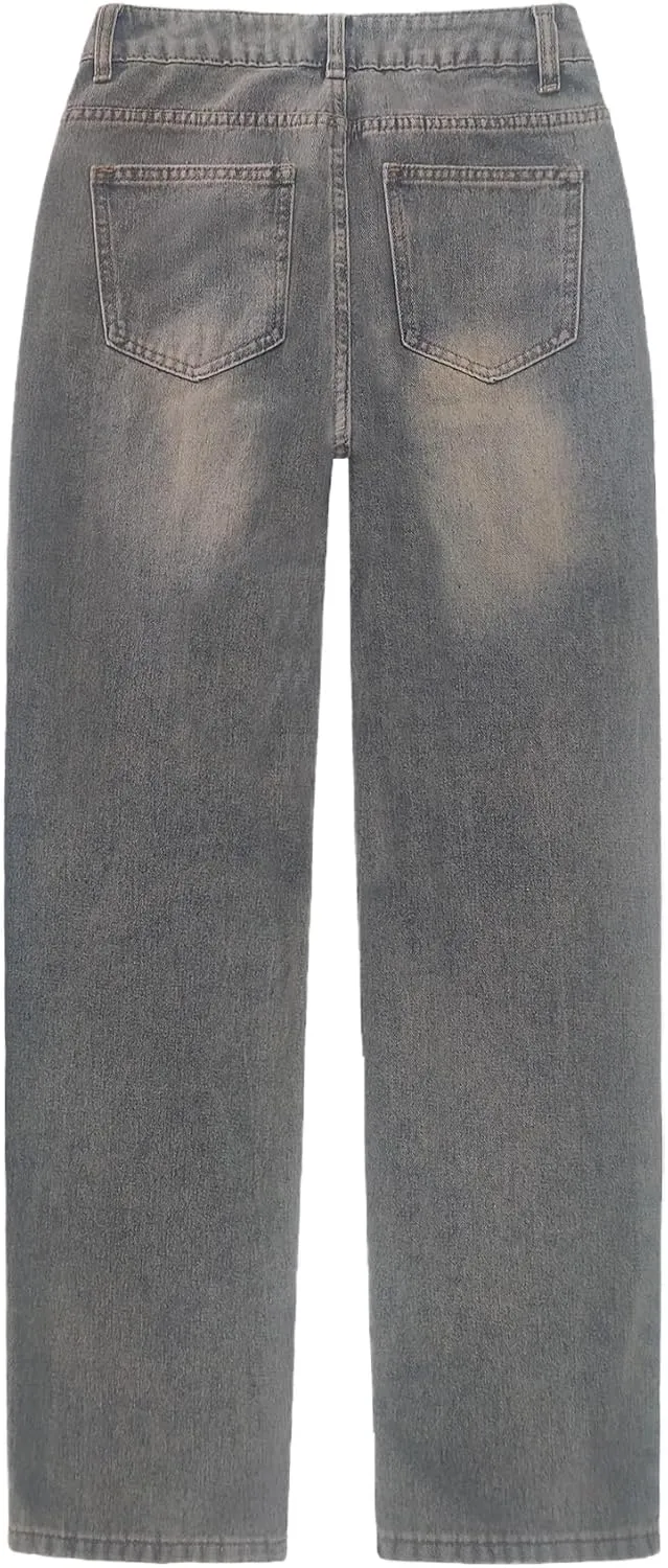 Akivide Women's Baggy Ankle Jeans Casual Loose Straight Leg Button Boyfriend Cropped Cute Denim Pants