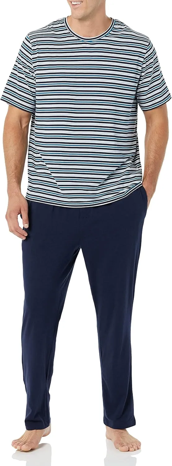 Amazon Essentials Men's Cotton Modal T-Shirt and Full-Length Bottom Pajama Set