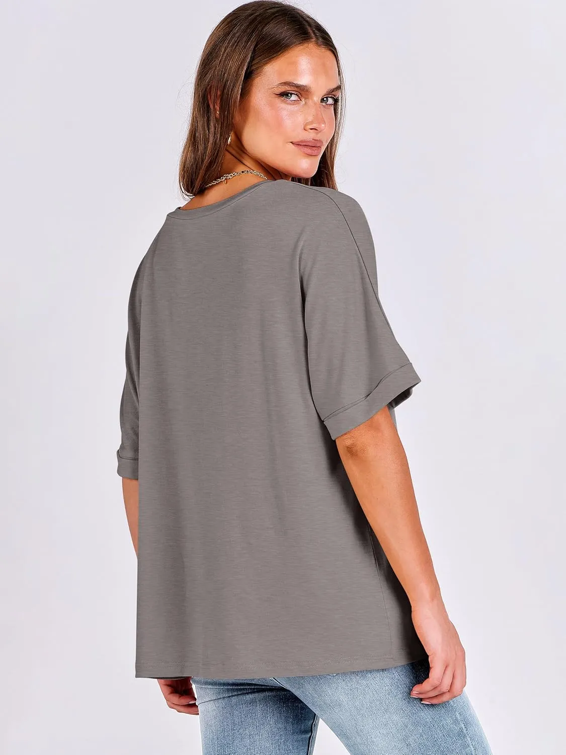 ANRABESS Women's Oversized T Shirts Short Sleeve V Neck Summer Tops Casual Loose Basic Plain Tee Shirts 2025 Clothes Outfits