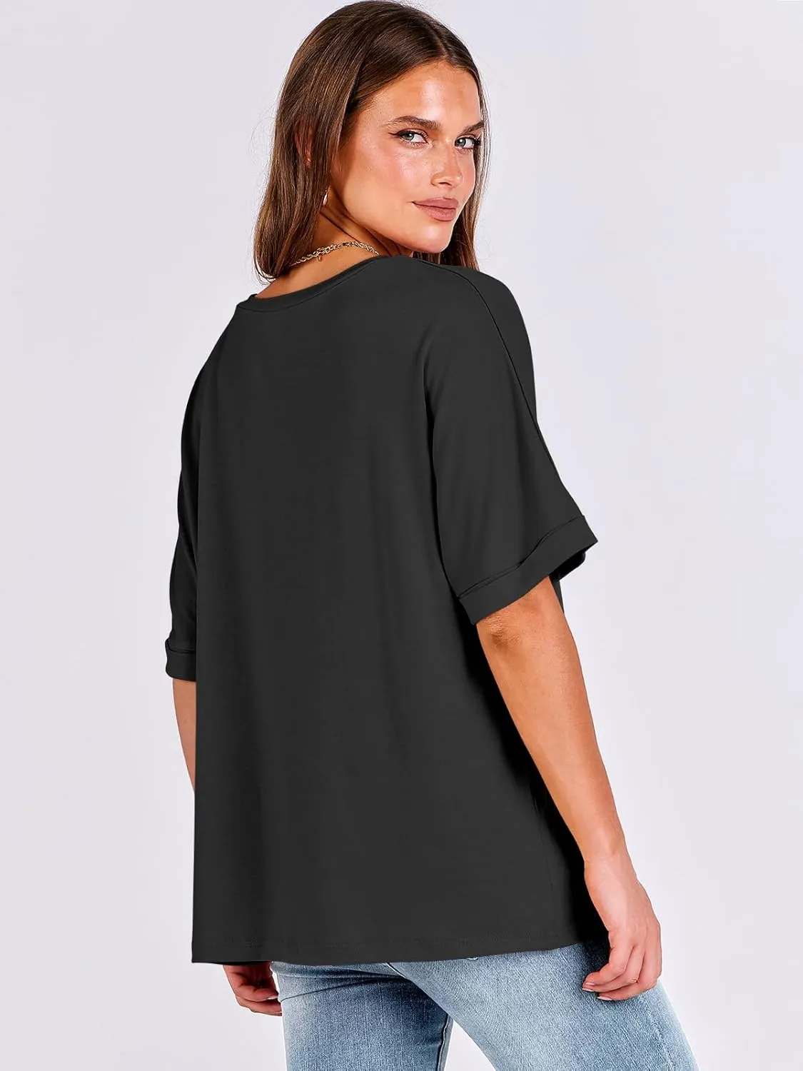 ANRABESS Women's Oversized T Shirts Short Sleeve V Neck Summer Tops Casual Loose Basic Plain Tee Shirts 2025 Clothes Outfits