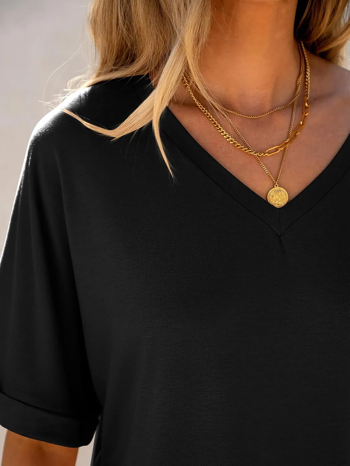 ANRABESS Women's Oversized T Shirts Short Sleeve V Neck Summer Tops Casual Loose Basic Plain Tee Shirts 2025 Clothes Outfits