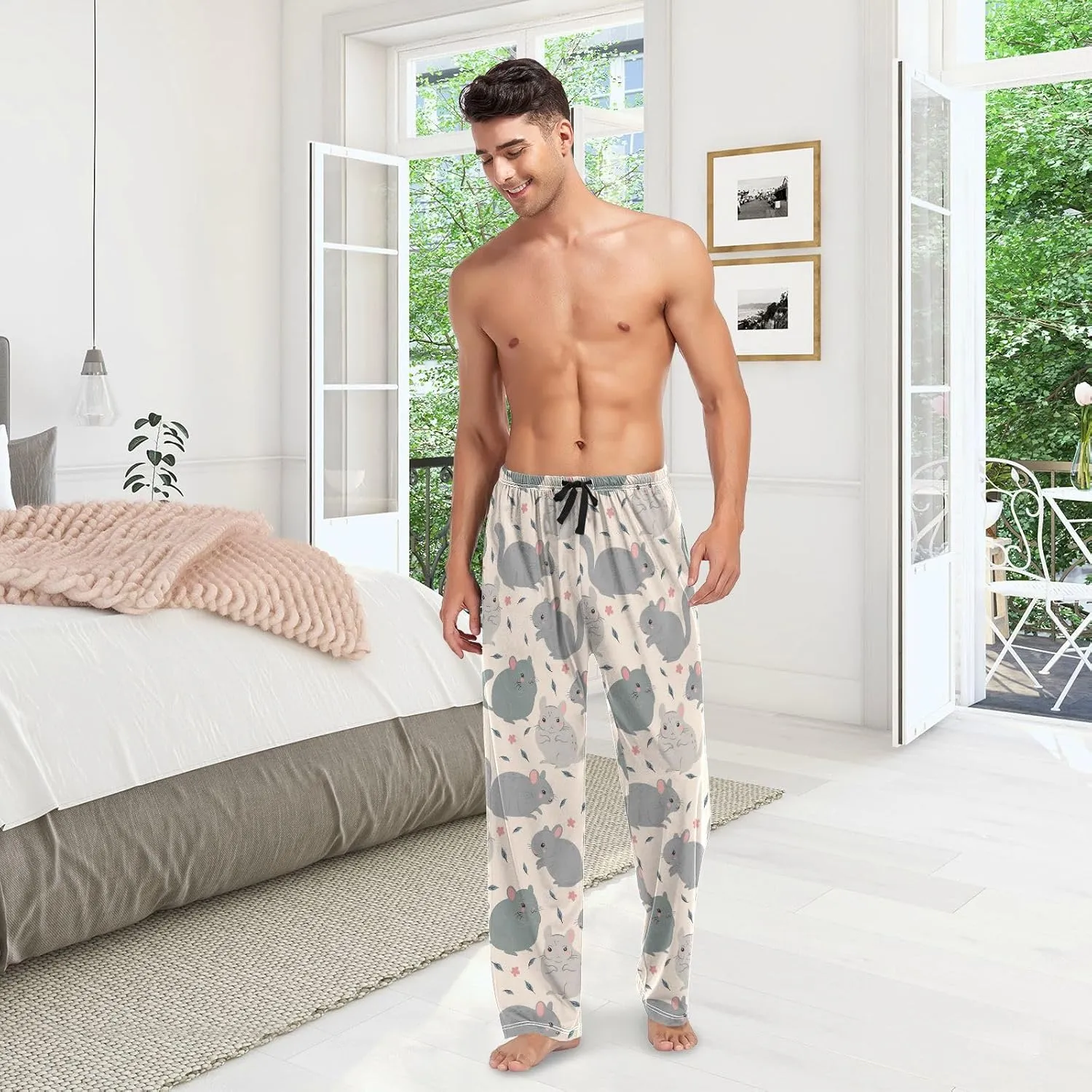 Aslsiy Mens Pajama Bottoms Four Pajama Pants Sleep Pants for Men Lounge PJ Pants