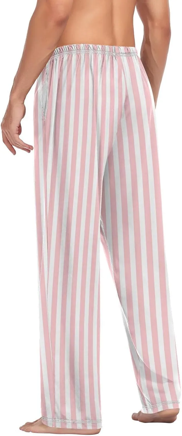 Aslsiy Mens Pajama Bottoms Pink and White Striped Pajama Pants for Men Cute Sleep Pants