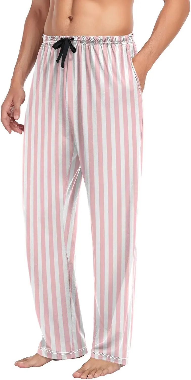 Aslsiy Mens Pajama Bottoms Pink and White Striped Pajama Pants for Men Cute Sleep Pants