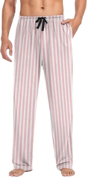 Aslsiy Mens Pajama Bottoms Pink and White Striped Pajama Pants for Men Cute Sleep Pants