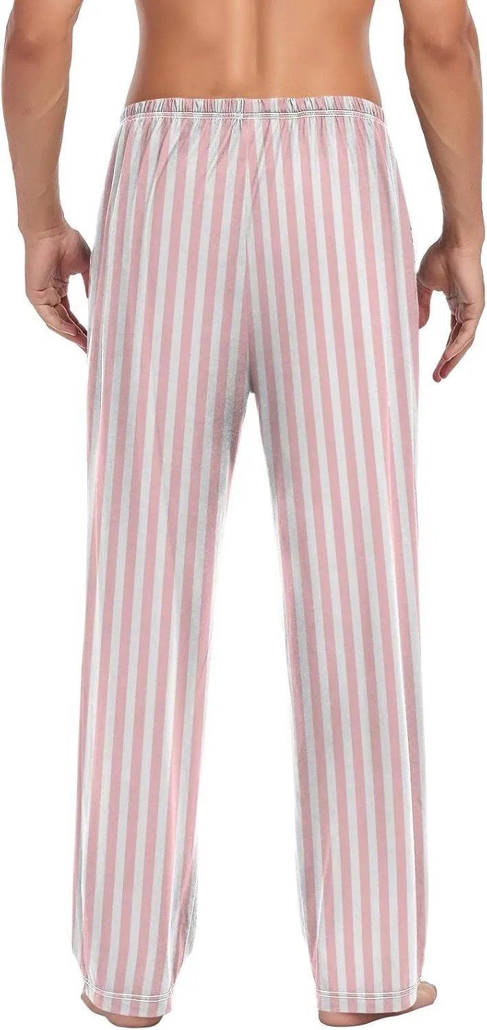 Aslsiy Mens Pajama Bottoms Pink and White Striped Pajama Pants for Men Cute Sleep Pants