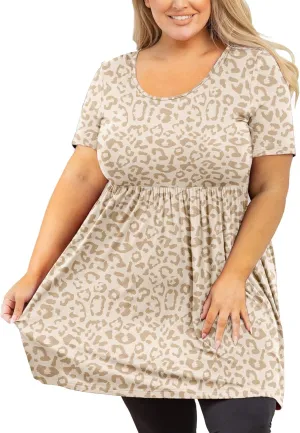 AusLook Women's Plus Size Tunic Short Sleeve Clothes Scoop Neck Summer Tops Pleated Flowy Loose Fit Babydoll T Shirt L-5X