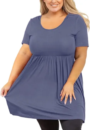 AusLook Women's Plus Size Tunic Short Sleeve Clothes Scoop Neck Summer Tops Pleated Flowy Loose Fit Babydoll T Shirt L-5X
