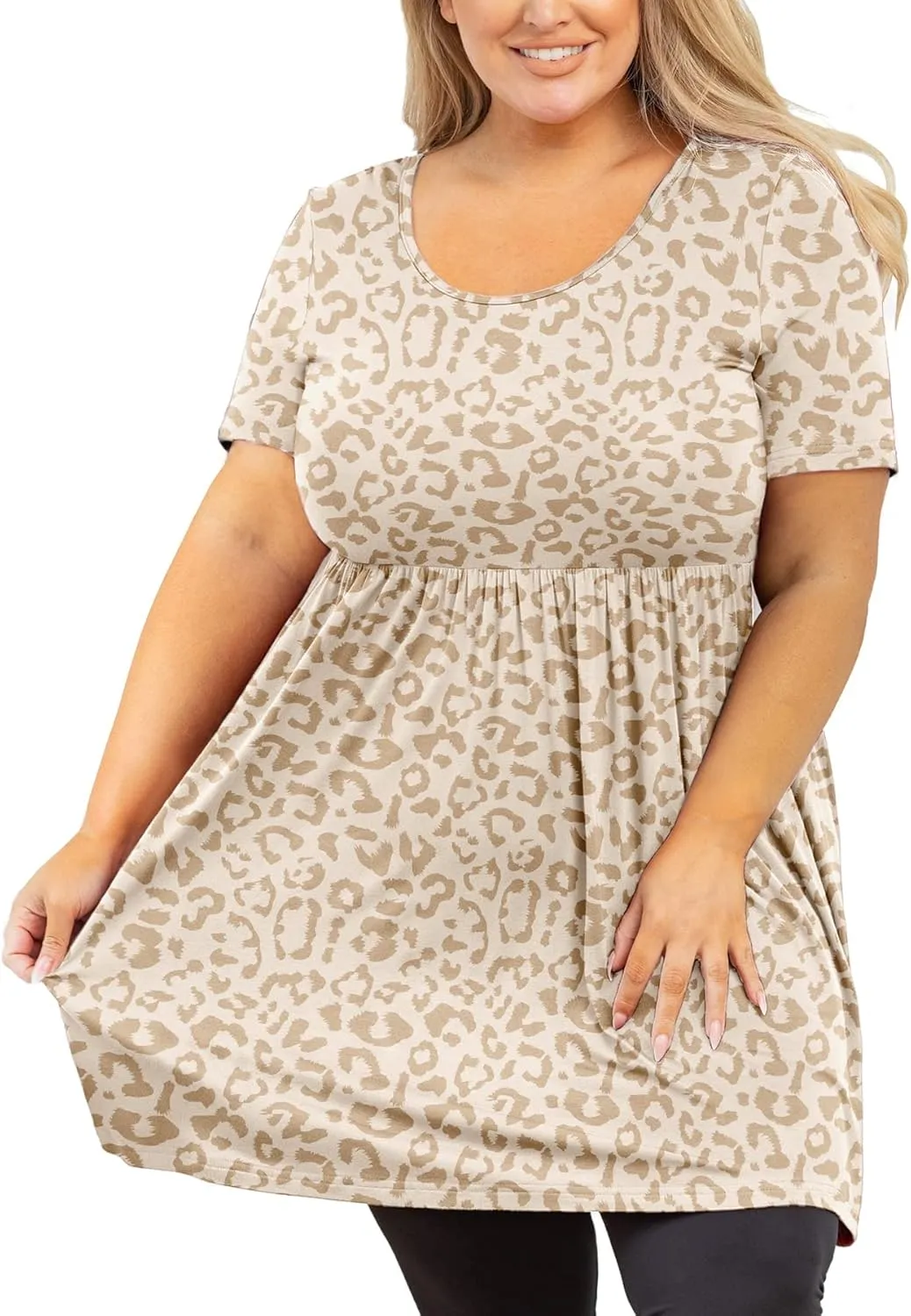 AusLook Women's Plus Size Tunic Short Sleeve Clothes Scoop Neck Summer Tops Pleated Flowy Loose Fit Babydoll T Shirt L-5X