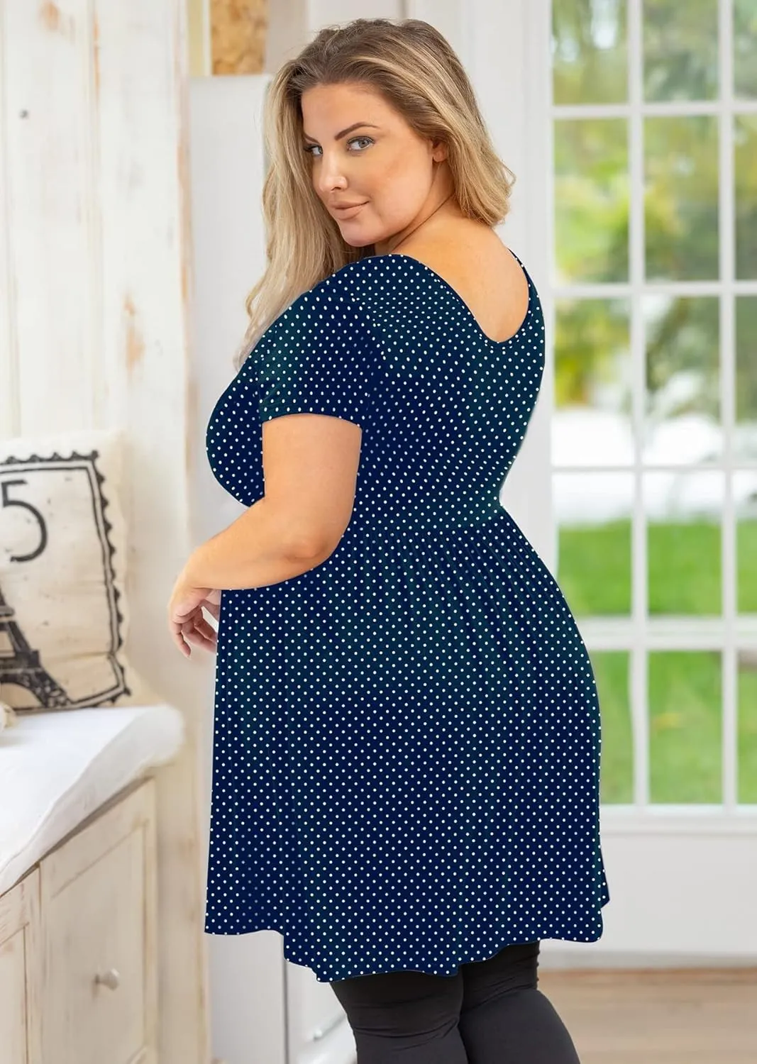 AusLook Women's Plus Size Tunic Short Sleeve Clothes Scoop Neck Summer Tops Pleated Flowy Loose Fit Babydoll T Shirt L-5X