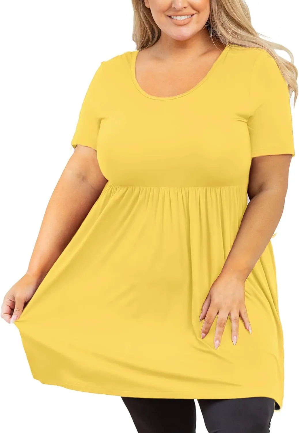 AusLook Women's Plus Size Tunic Short Sleeve Clothes Scoop Neck Summer Tops Pleated Flowy Loose Fit Babydoll T Shirt L-5X