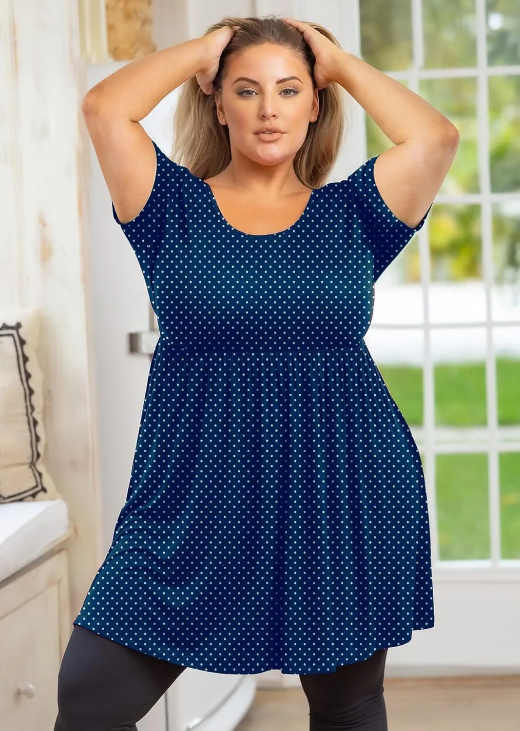 AusLook Women's Plus Size Tunic Short Sleeve Clothes Scoop Neck Summer Tops Pleated Flowy Loose Fit Babydoll T Shirt L-5X