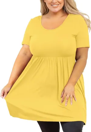 AusLook Women's Plus Size Tunic Short Sleeve Clothes Scoop Neck Summer Tops Pleated Flowy Loose Fit Babydoll T Shirt L-5X