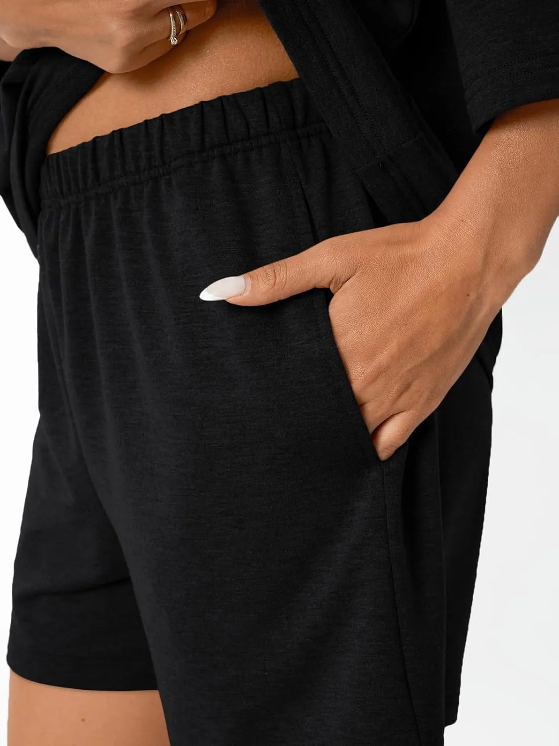 AUTOMET Womens Lounge Sets Two Piece Set Summer Outfits 2 Piece Pajama 3/4 Sleeve Oversized Tshirts Elastic Waist Short