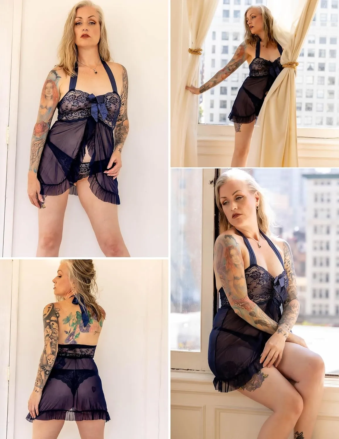 Avidlove Lingerie for Women Sexy Halter Lace Babydoll Dress Open Front Chemise Boudoir Nighty XS-5XL