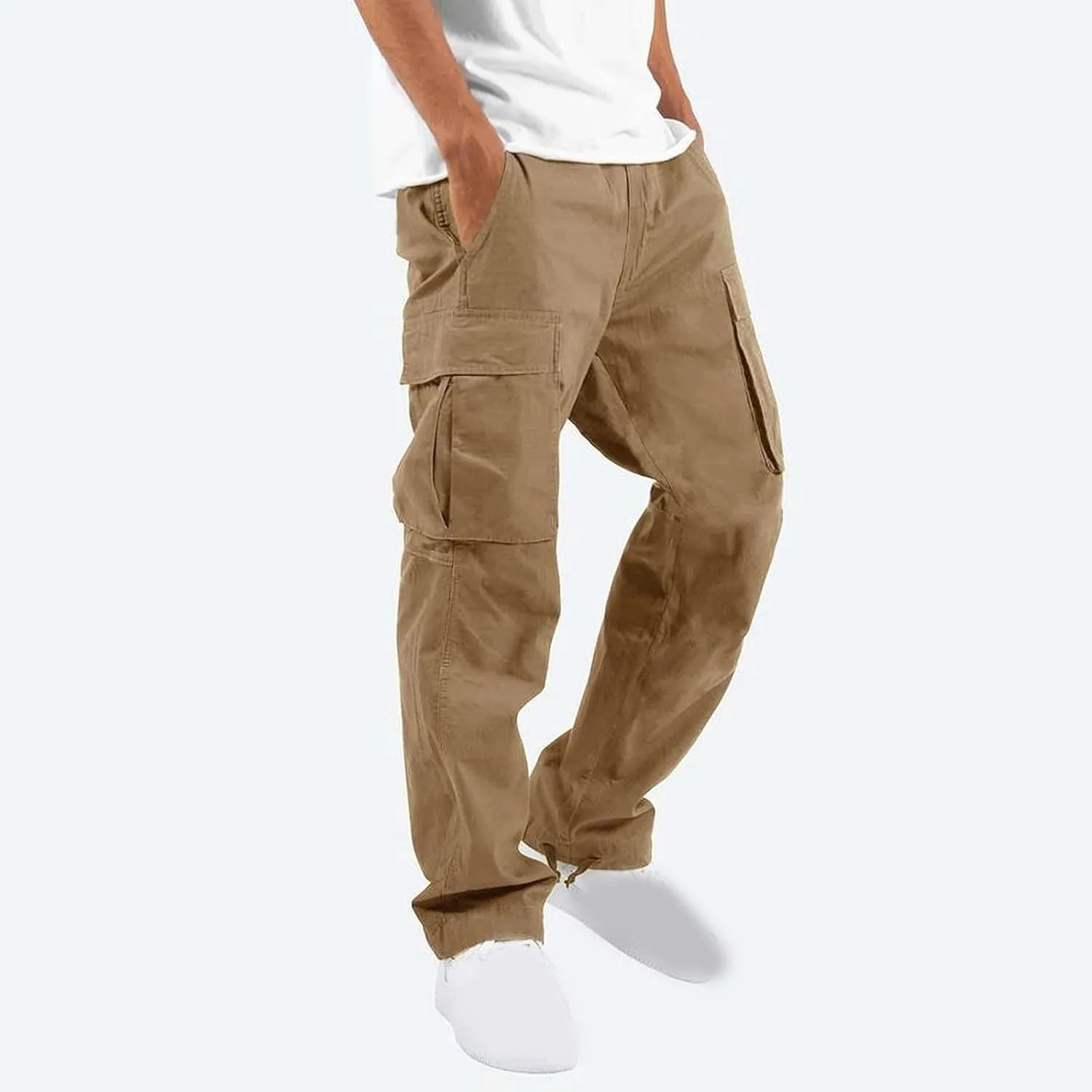 Aymnlox Cargo Pants for Men Baggy Big and Tall Linen Drawstring Sweatpants Casual Hiking Jogger Athletic Straight Pant Pocket