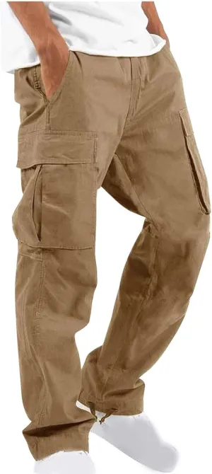 Aymnlox Cargo Pants for Men Baggy Big and Tall Linen Drawstring Sweatpants Casual Hiking Jogger Athletic Straight Pant Pocket
