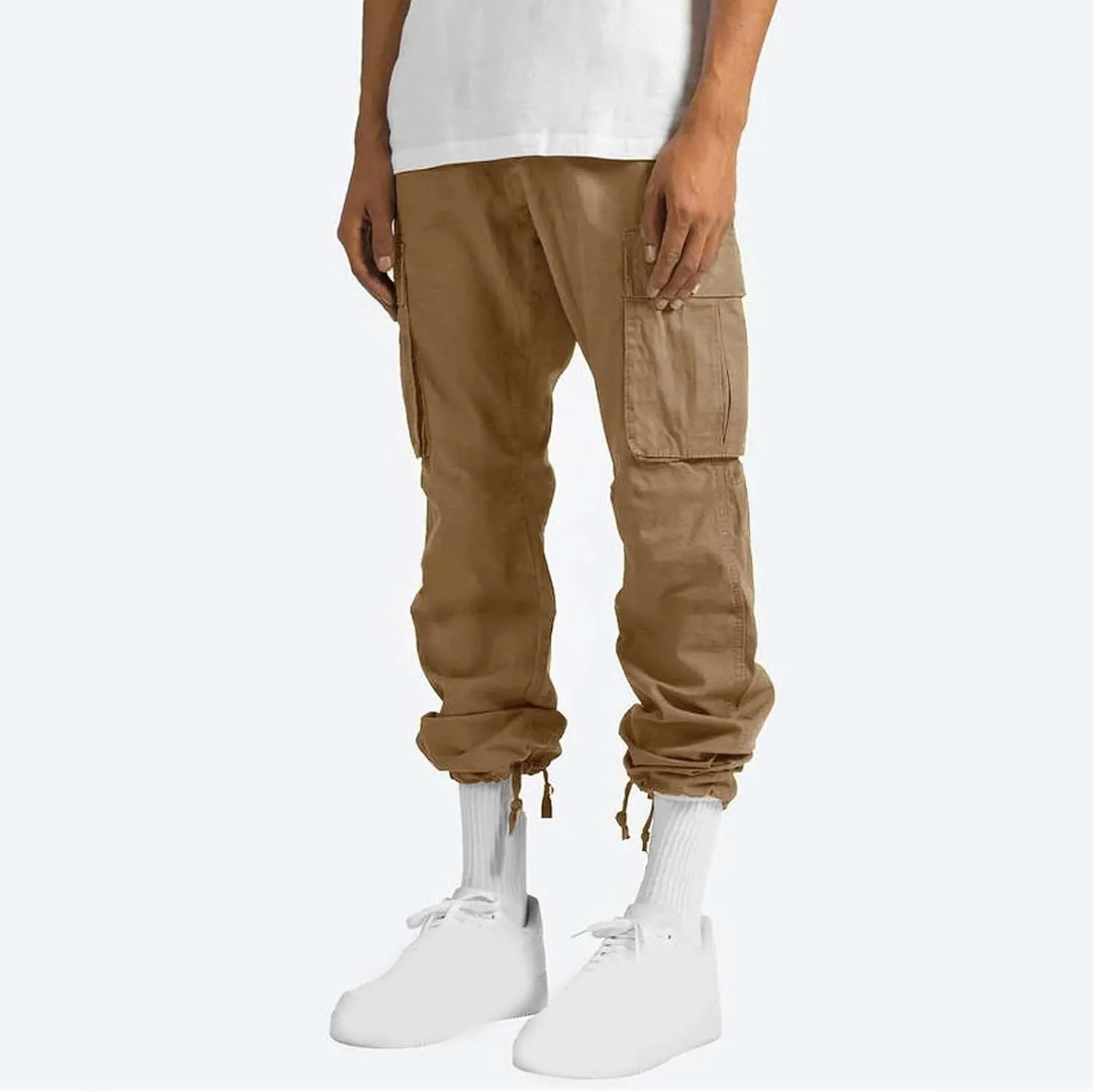 Aymnlox Cargo Pants for Men Baggy Big and Tall Linen Drawstring Sweatpants Casual Hiking Jogger Athletic Straight Pant Pocket