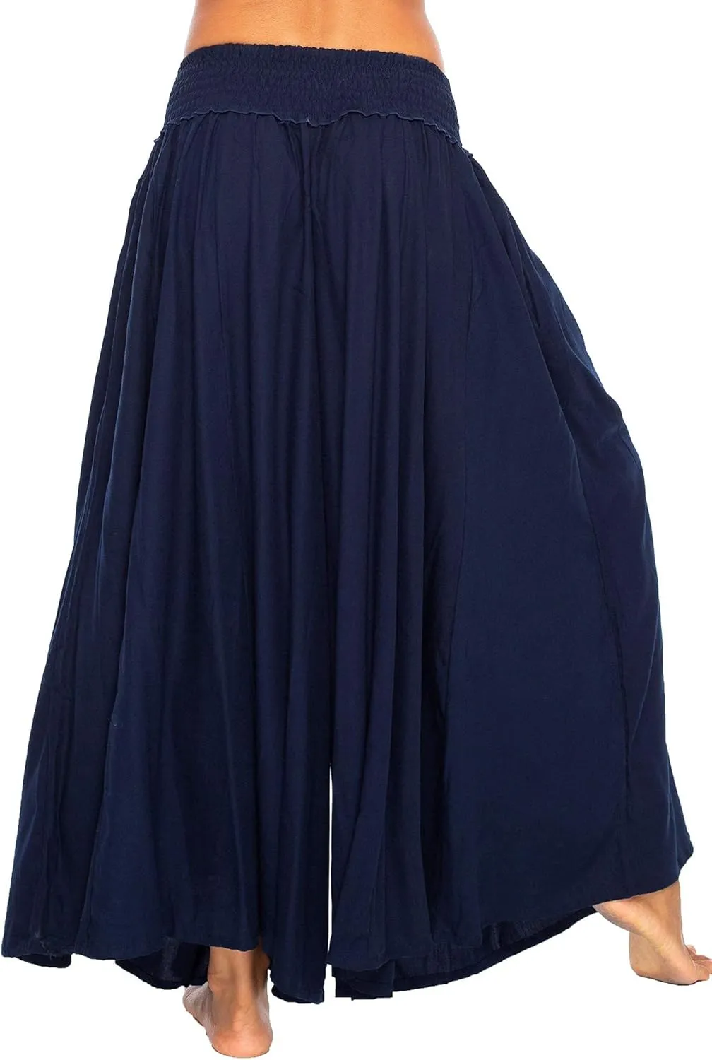 Back From Bali Womens Boho Wide Leg Palazzo Pants Smocked Waist Harem Lounge Loose Summer Beach Pants