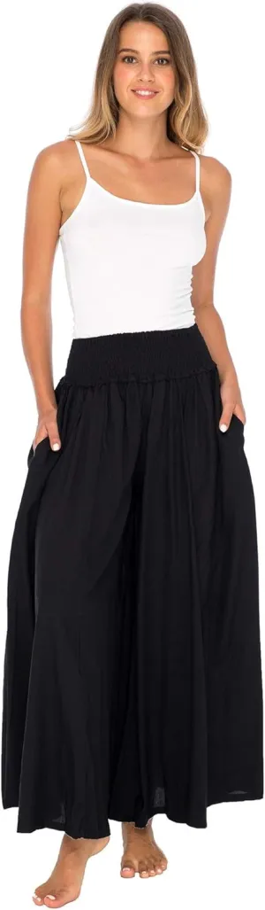 Back From Bali Womens Boho Wide Leg Palazzo Pants Smocked Waist Harem Lounge Loose Summer Beach Pants