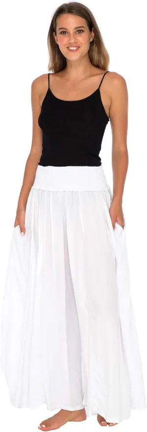 Back From Bali Womens Boho Wide Leg Palazzo Pants Smocked Waist Harem Lounge Loose Summer Beach Pants